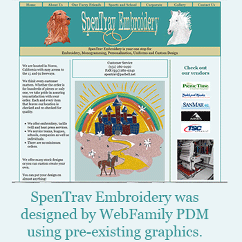 WebFamilyPDM, Portfolio, SpenTrav Embroidery